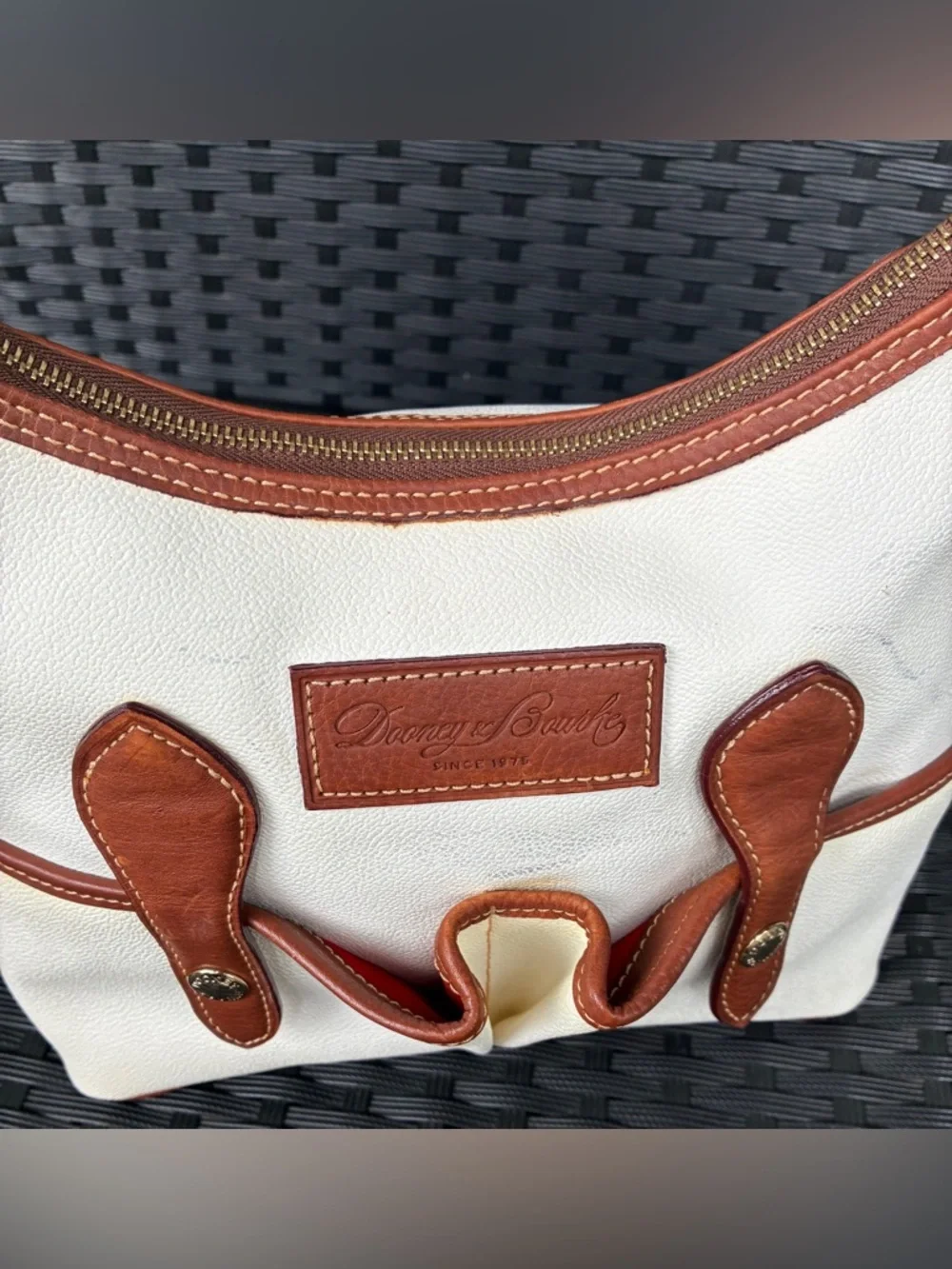 Dooney & Bourke white Shoulder Bag and Brown Leather,Vintage Dooney & Bourke Bag - Picture 11 of 16